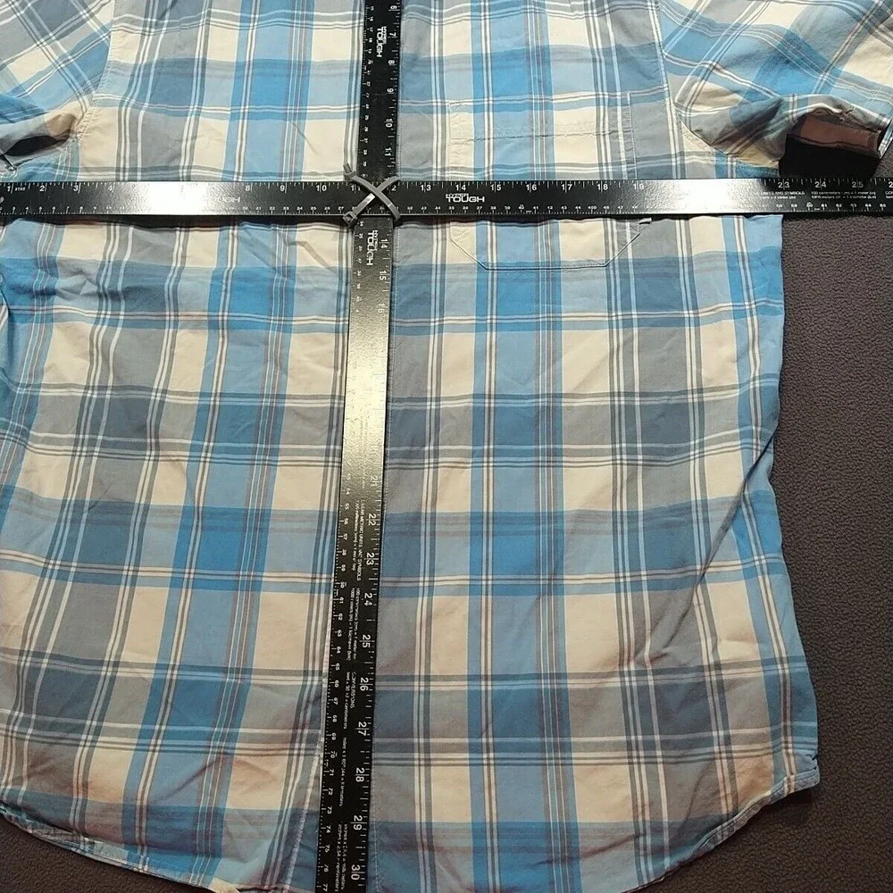 Columbia Shirt Men L Blue Plaid Sporty Classic Cotton Button‎ Up Short Sleeve